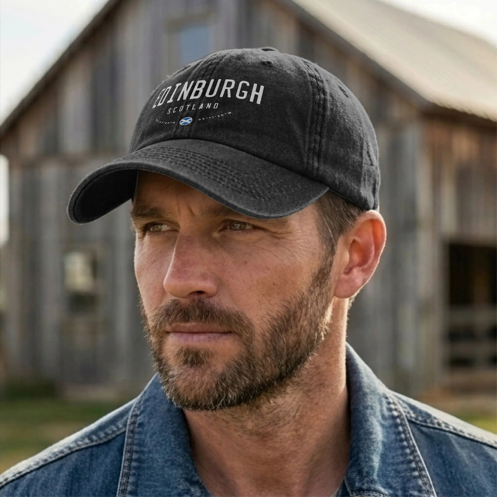 Soft Edinburgh Scotland United Kingdom Baseball Cap Unstructured for Men Women Distressed Denim Sun Cap UK Flag Travel Gift Hat